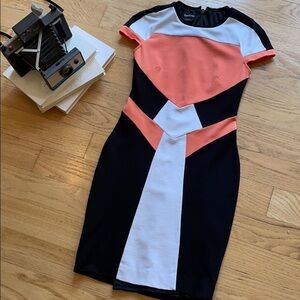 bebe bodycon cap sleeve color block dress